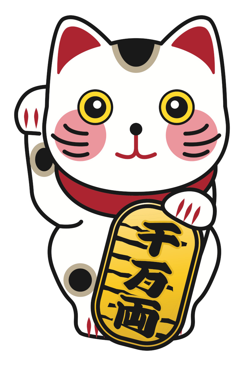 Waving Cat Cartoon Illustration